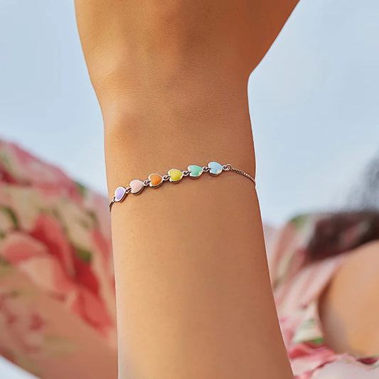 Rainbow Enamel Heart Bracelet