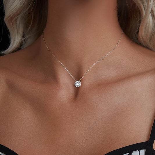 Moissanite Halo Pendant Necklace