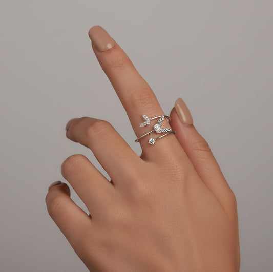 Adjustable Butterfly Zircon Ring