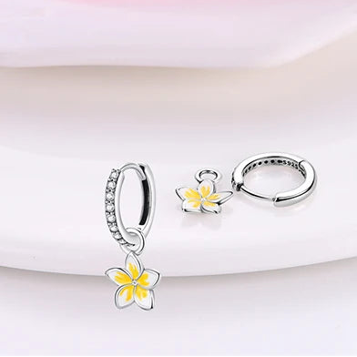 Yellow Flower Hoop Earrings
