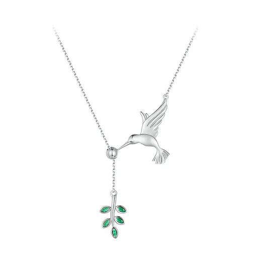Spring Bird & Leaf Pendant Necklace