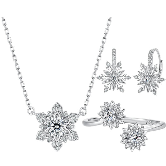 Snowflake Necklace, Earrings & Ring Set