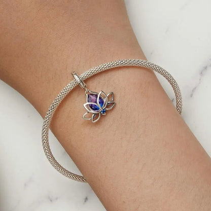 Purple Lotus Flower Dangle Charm