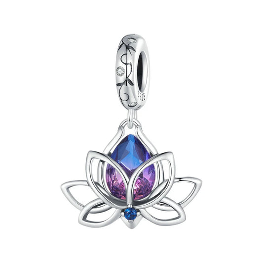 Purple Lotus Flower Dangle Charm