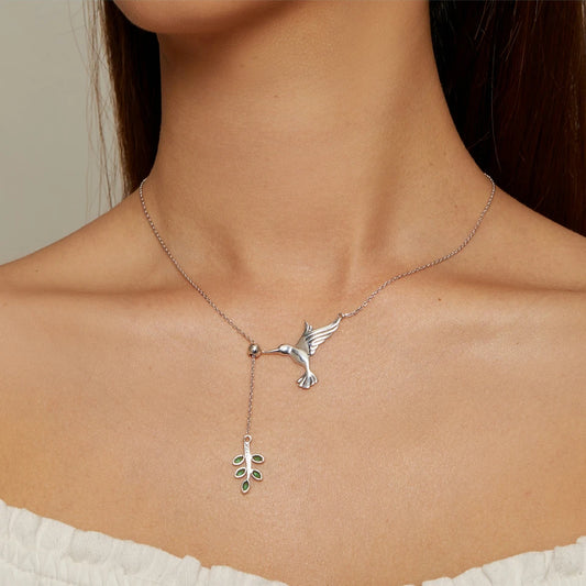 Spring Bird & Leaf Pendant Necklace